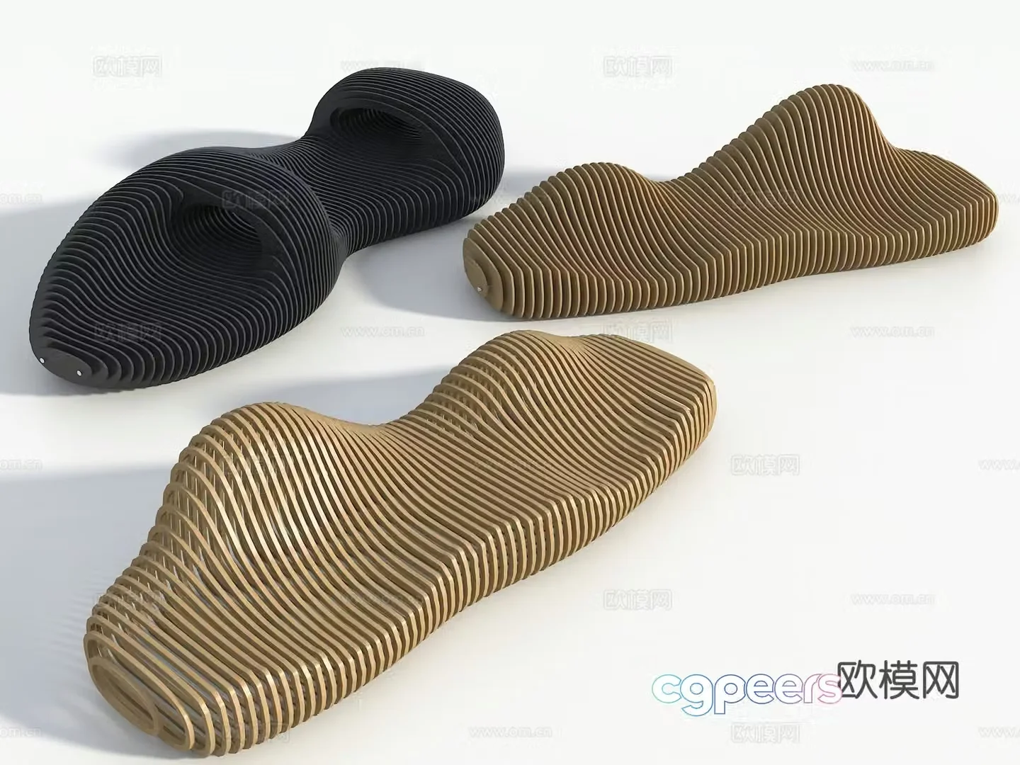 Special-shaped seats solid wood sliced â€‹â€‹seats rest seats public seats 3D model