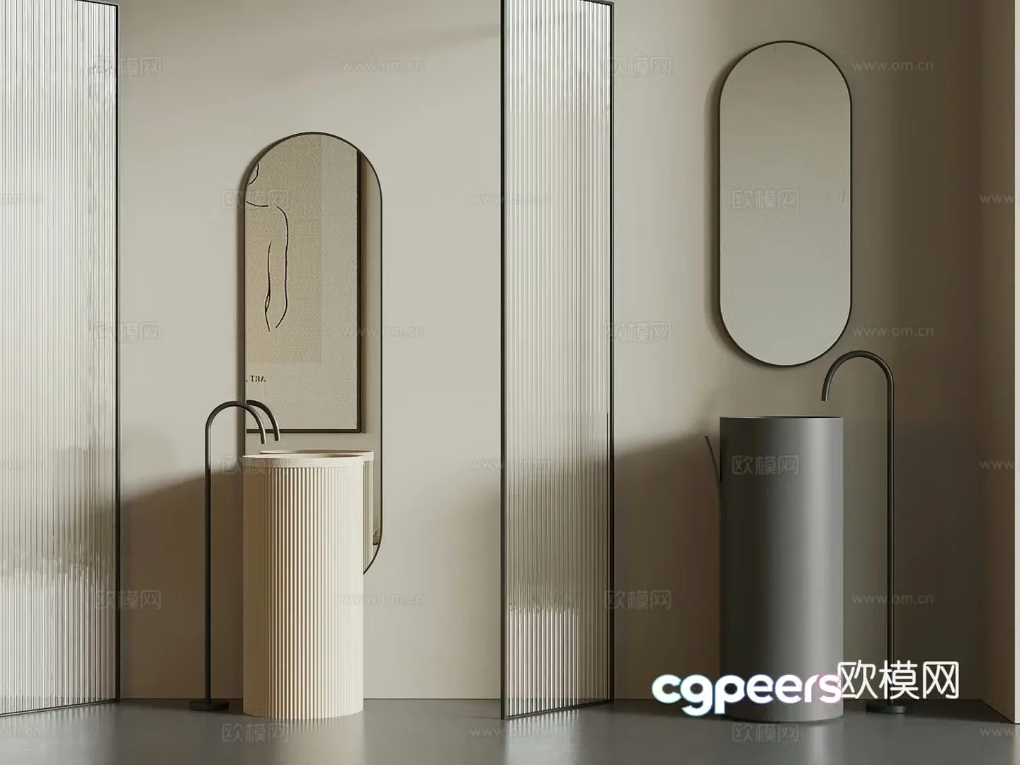 Washing table modern wash basin column basin mirror 3d model