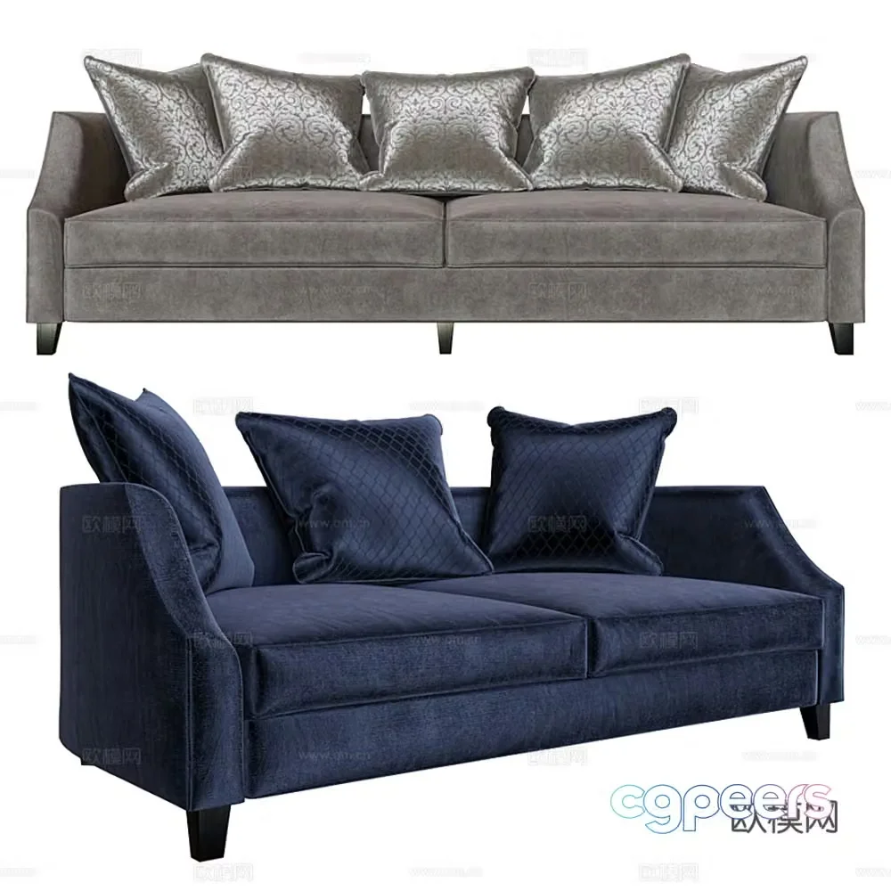 Modern double sofa fabric sofa 3d model