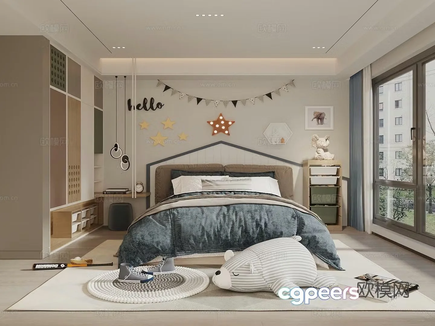 Modern boy children’s room children’s bed single chair children’s wall decoration toys children’s wardrobe 3d model