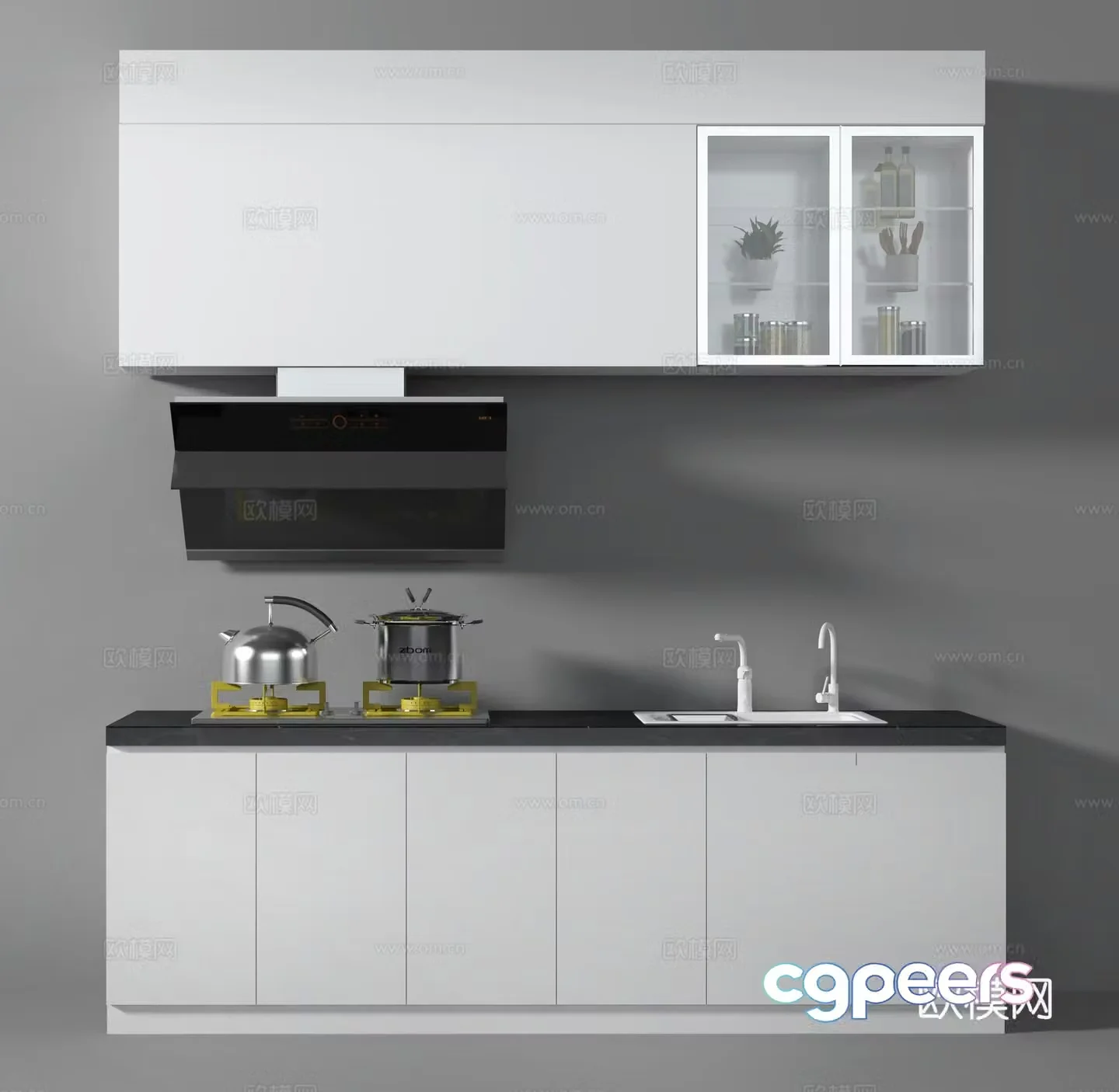 Modern kitchen supplies hanging cabinet combination 3D model