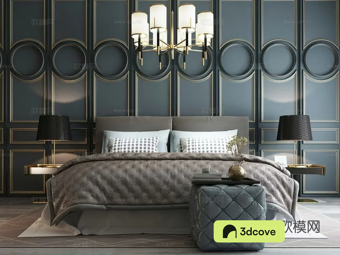 Modern bedding carpet chandelier bedside table lamp bed