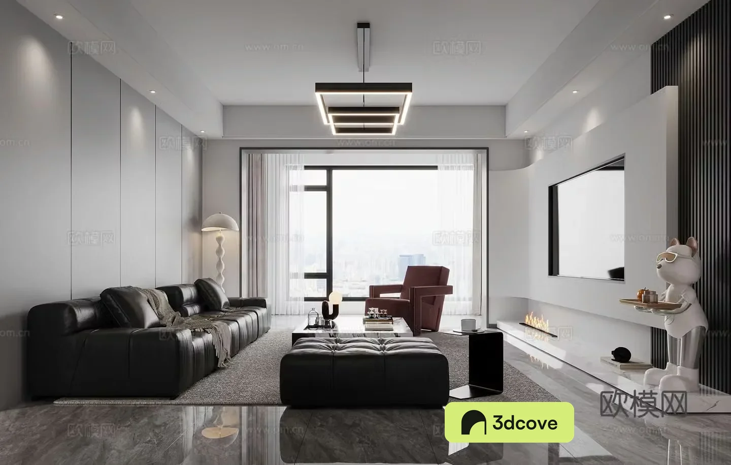 Modern black white and gray living room sofa coffee table combination main light
