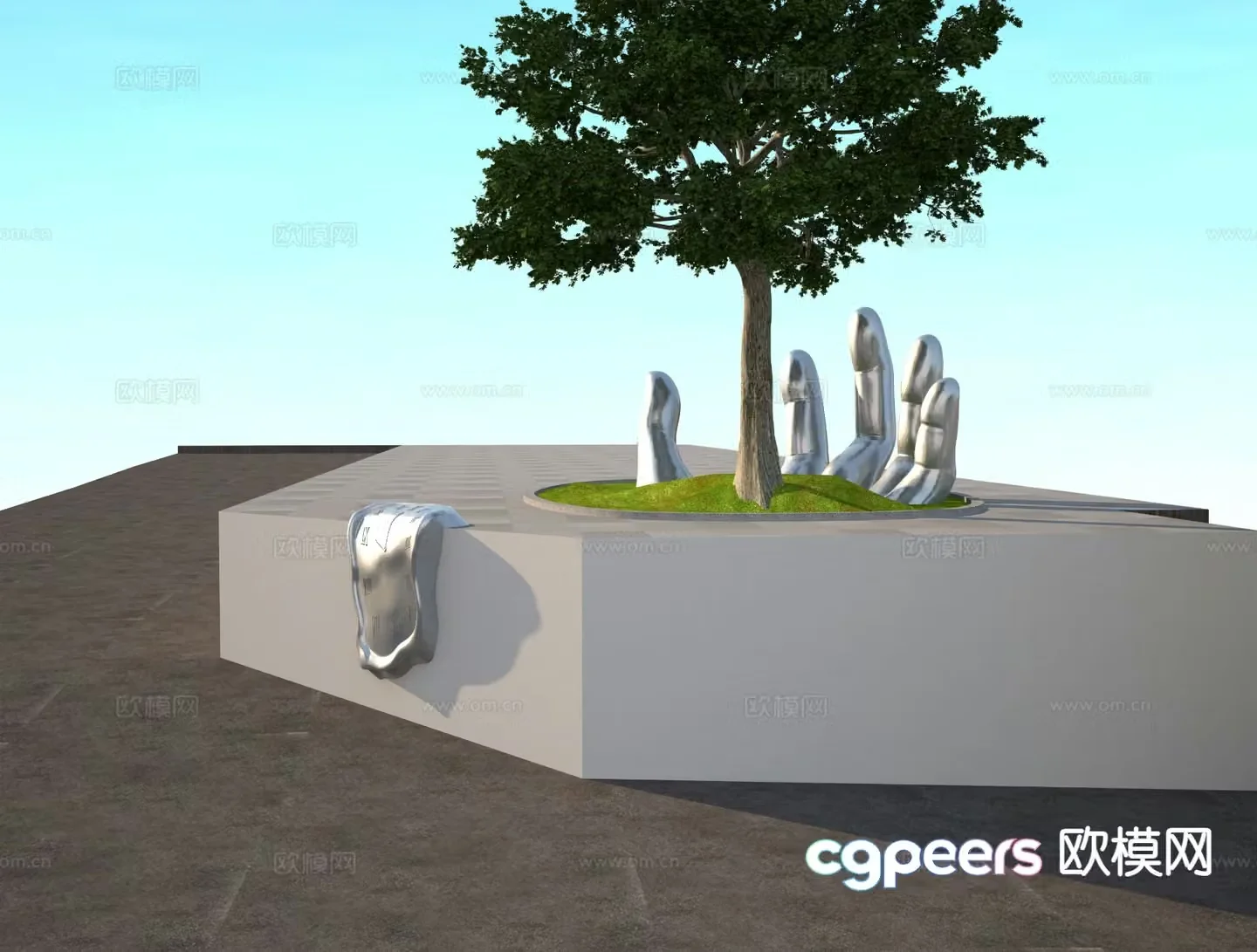Palm sculpture art clock sculpture 3d model