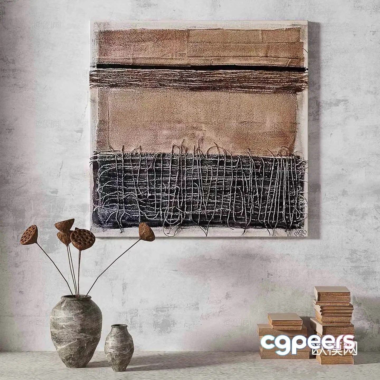 Wabisa retro texture abstract decorative painting 3d model