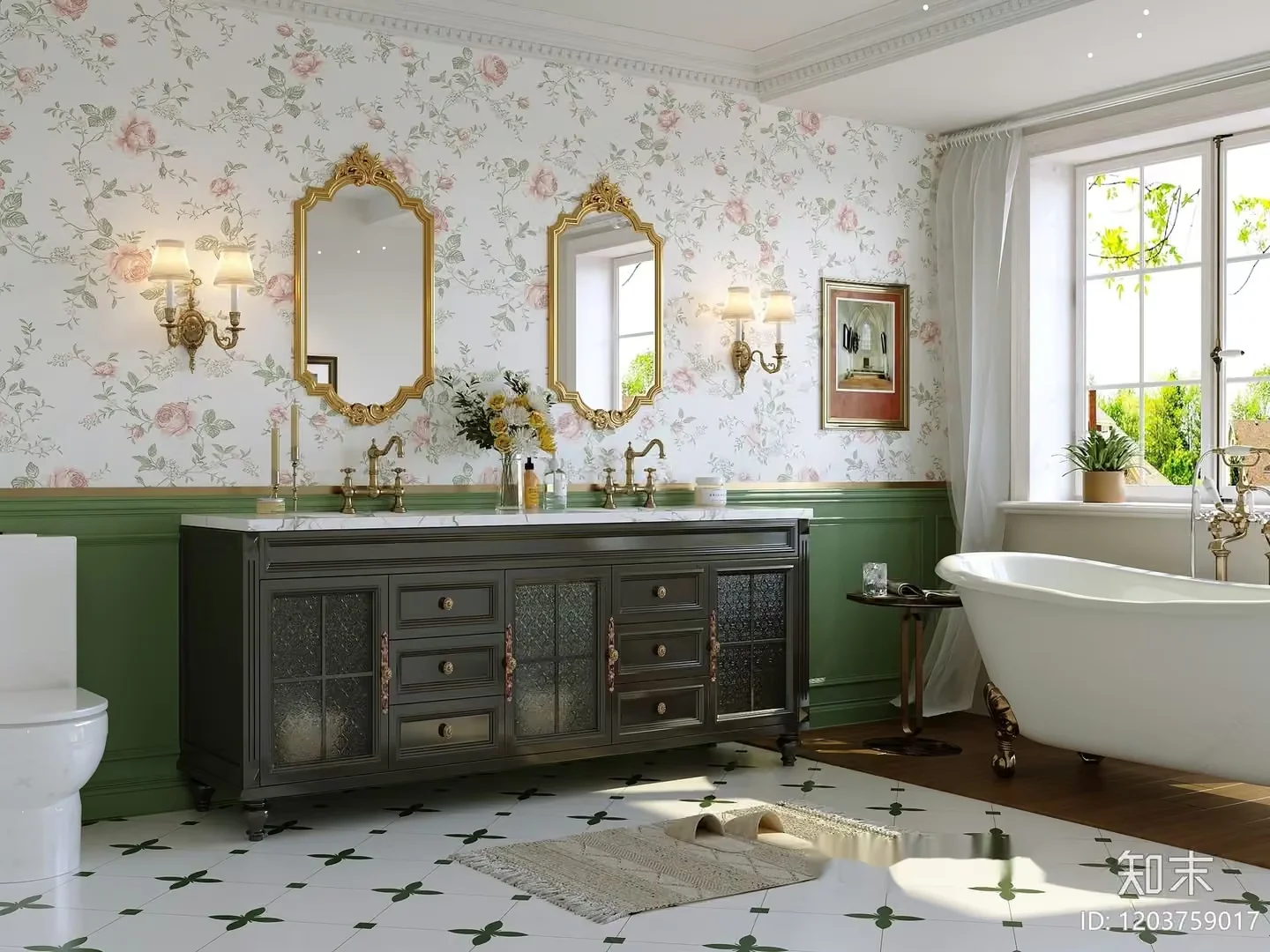A Bathroom With A Clawfoot Tub 3D Model – 17503 – CORONA Render