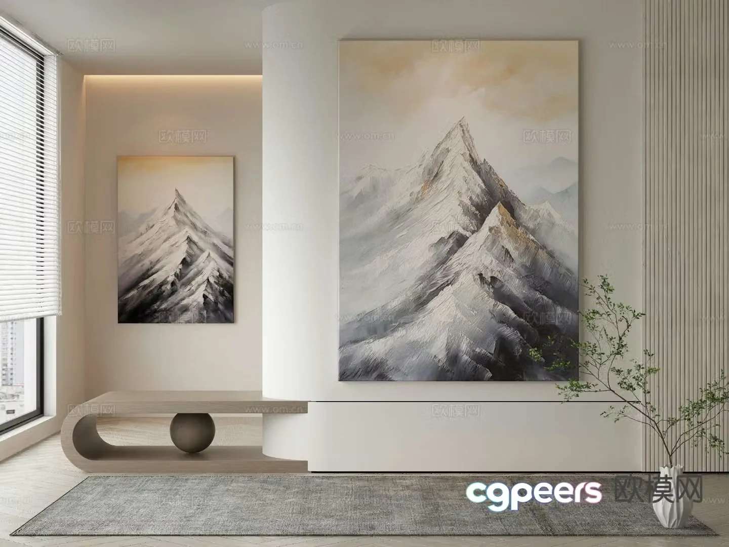 Wabi-sabi oil painting landscape painting decorative painting 3d model