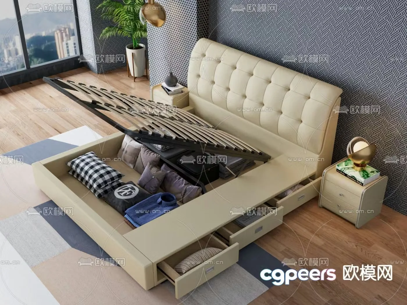 Modern double bed 3d model