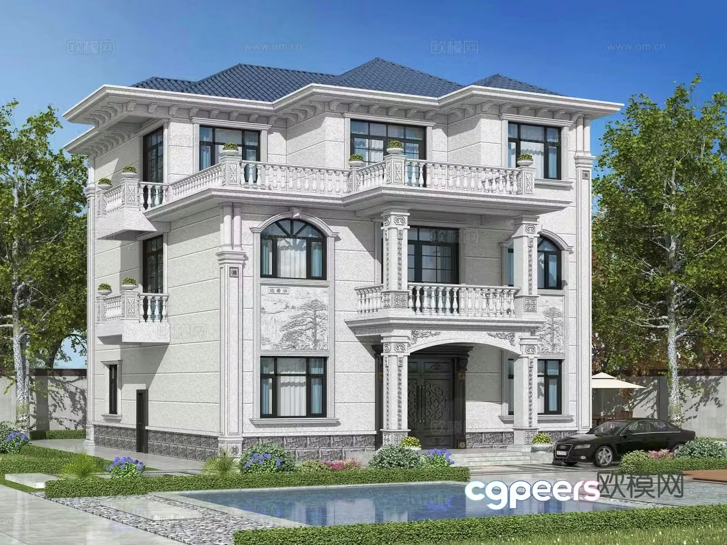 New Chinese style single-family villa appearance 3D model