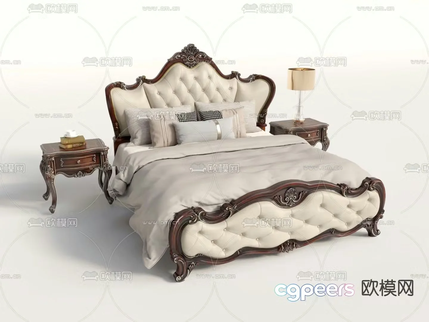 European double bed 3d model