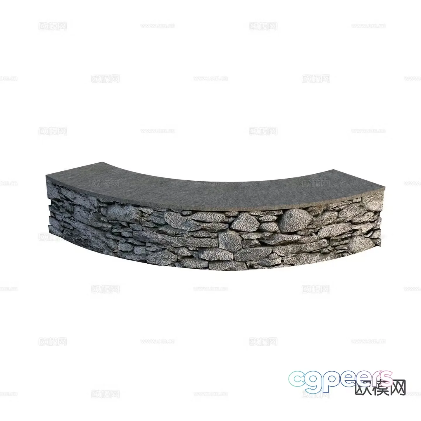 fence curved fence stone wall 3d model