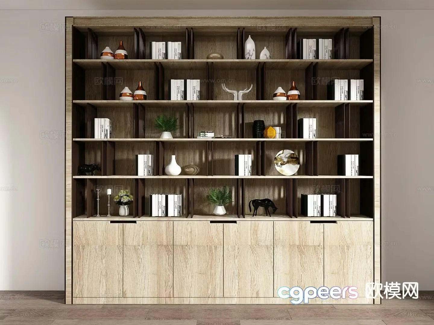 Nordic solid wood bookcase bookshelf 3d model