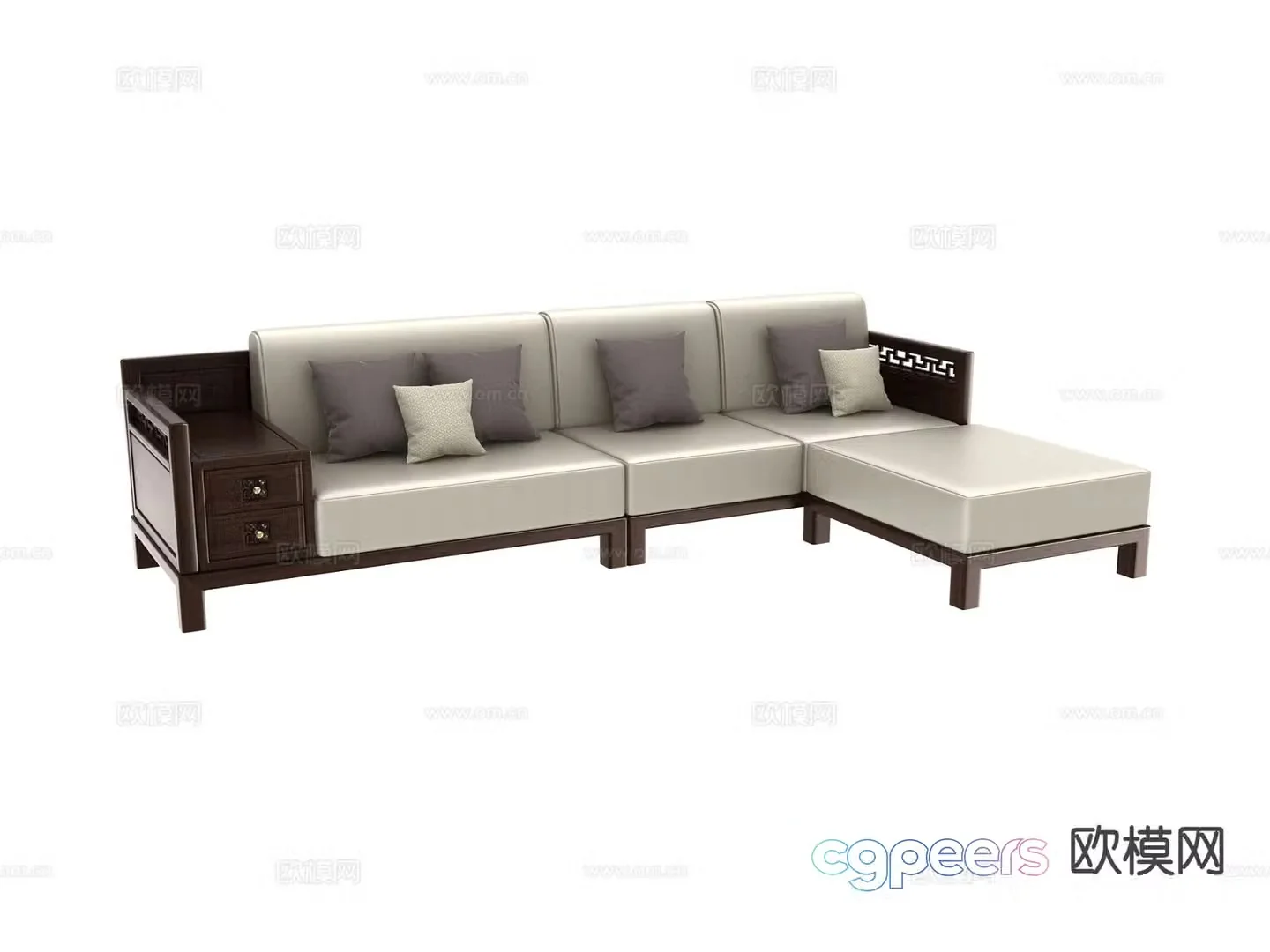 New Chinese style corner sofa solid wood fabric sofa 3d model