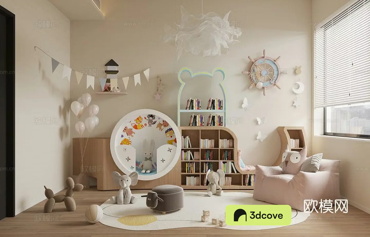 Modern children’s room Children’s entertainment room Toy room Children’s bookcase Toy doll combination