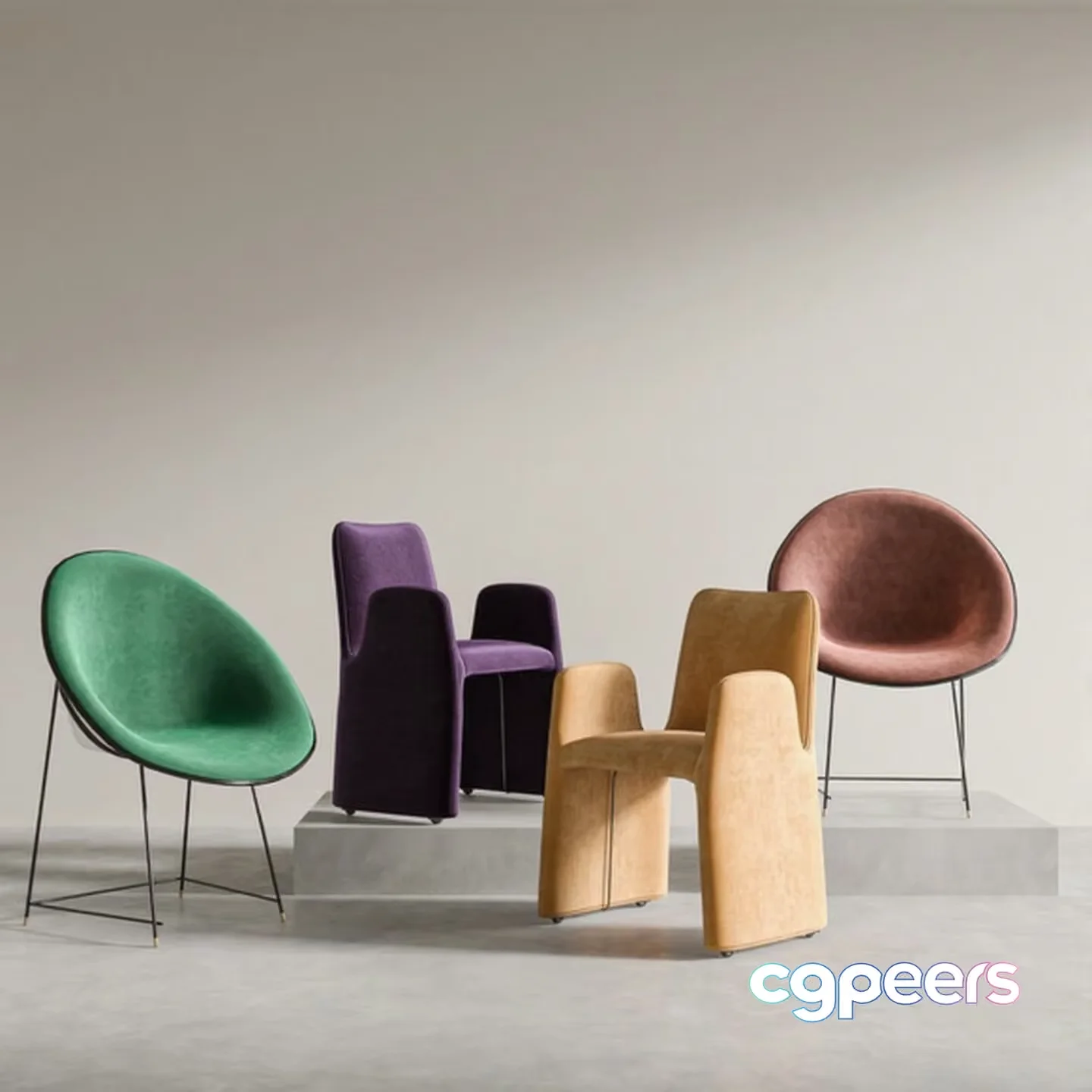 Modern Velvet Chairs 3D Model – 17597 – VRAY Render