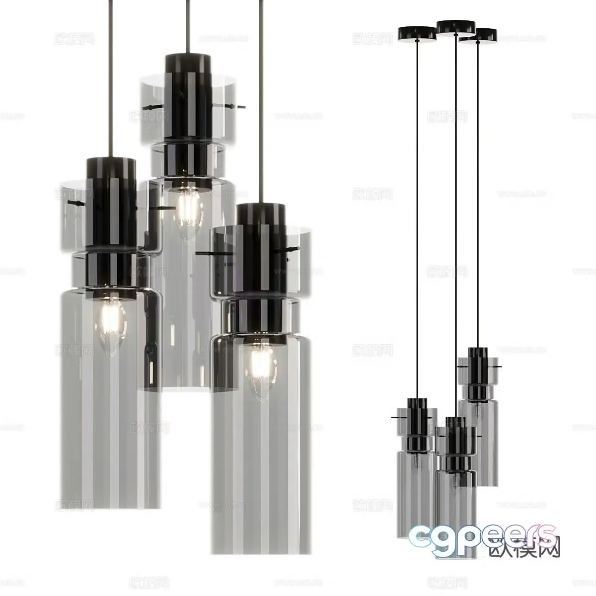 Modern Italian minimalist decorative hanging line lamp 3d model