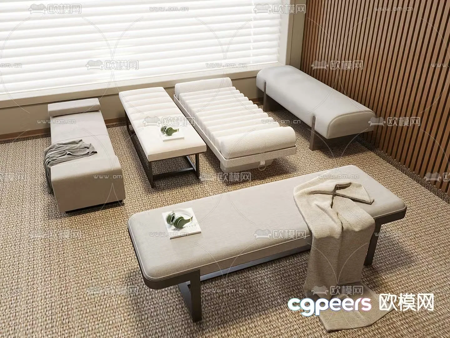 Cream footrest bedside stool sofa stool 3d model