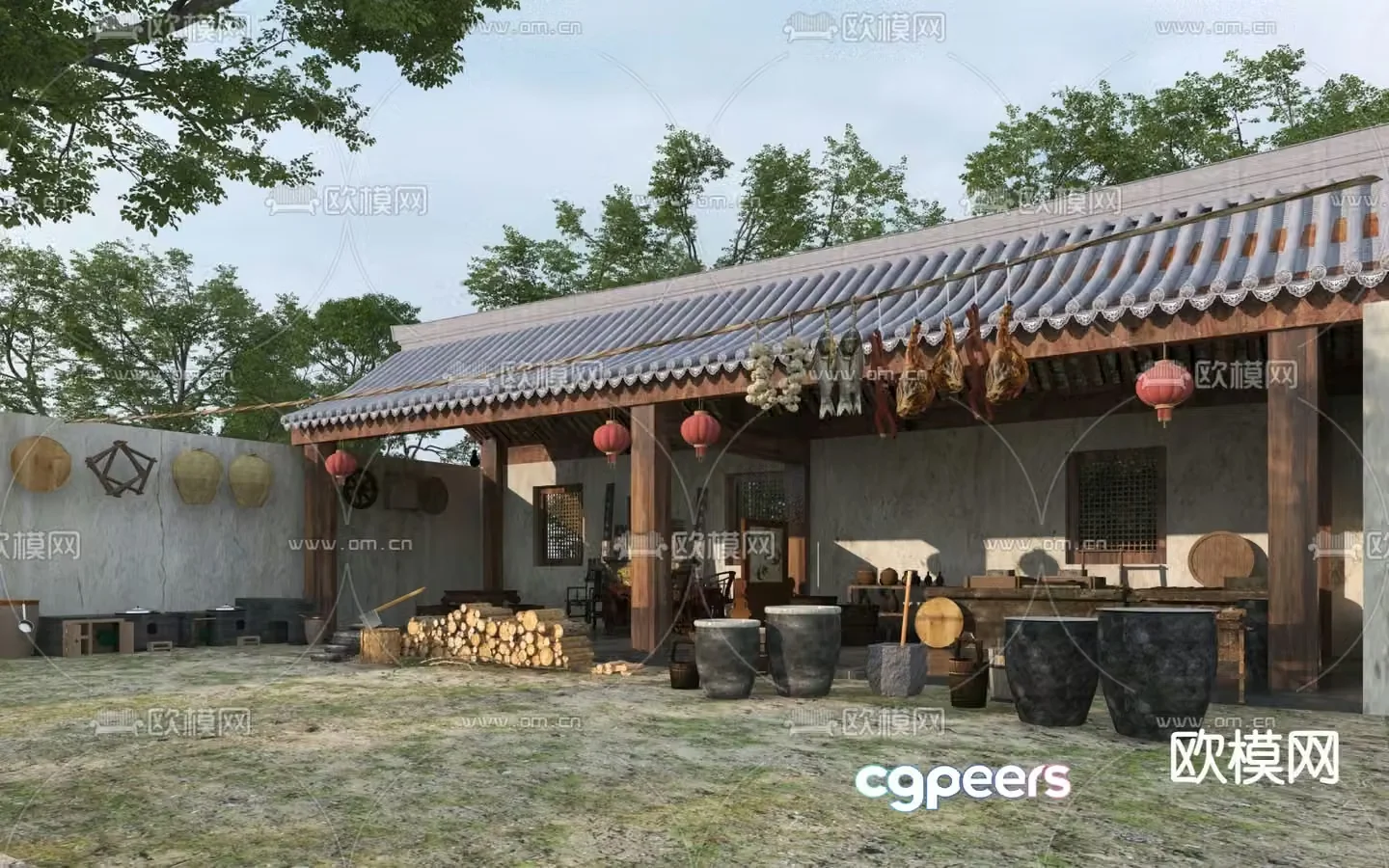 Farmhouse courtyard landscape 3D model
