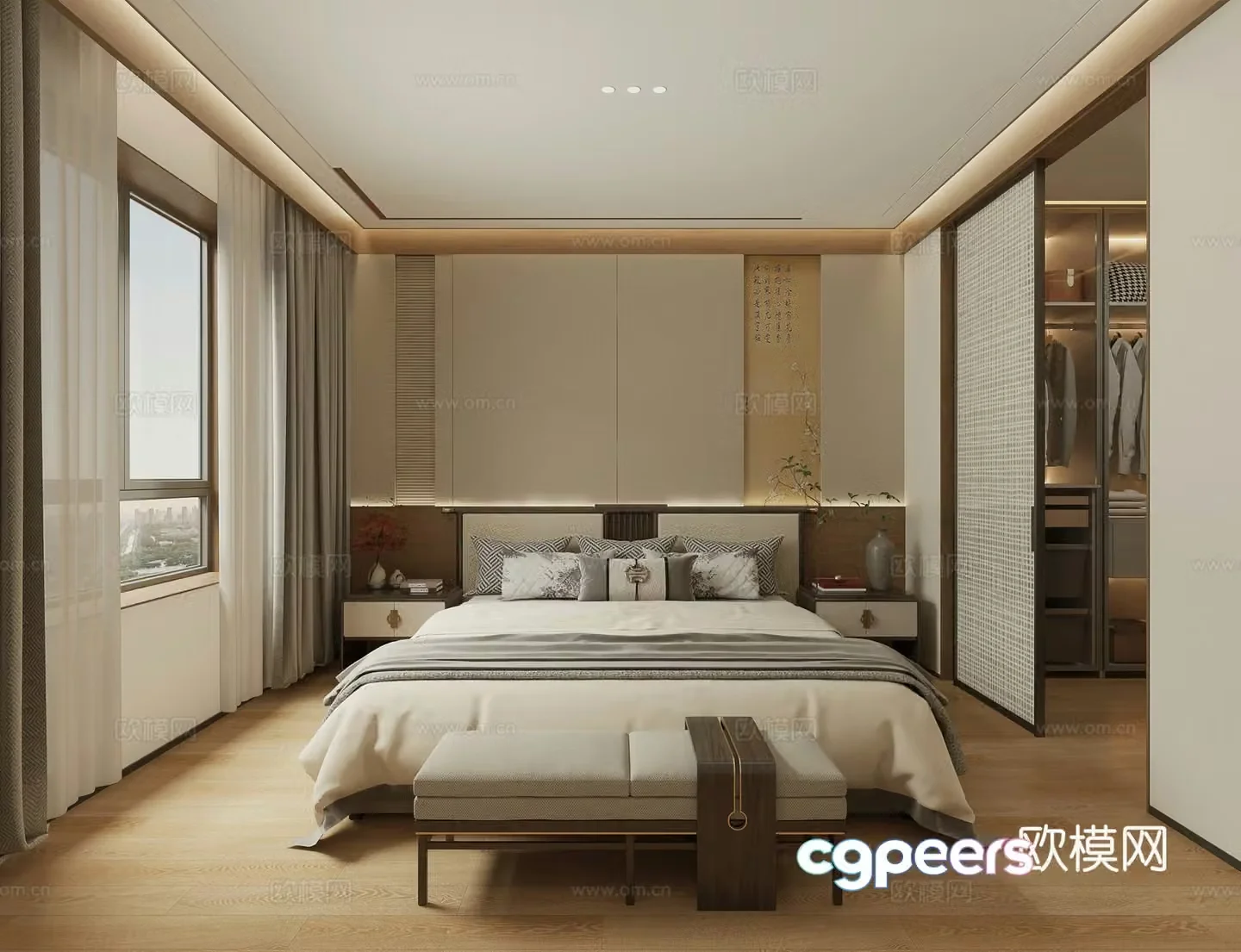 New Chinese style bedroom Song style aesthetic bedroom master bedroom 3D model