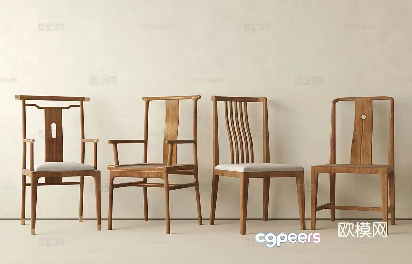 New Chinese dining chair Single chair Solid wood chair Armchair 3d model