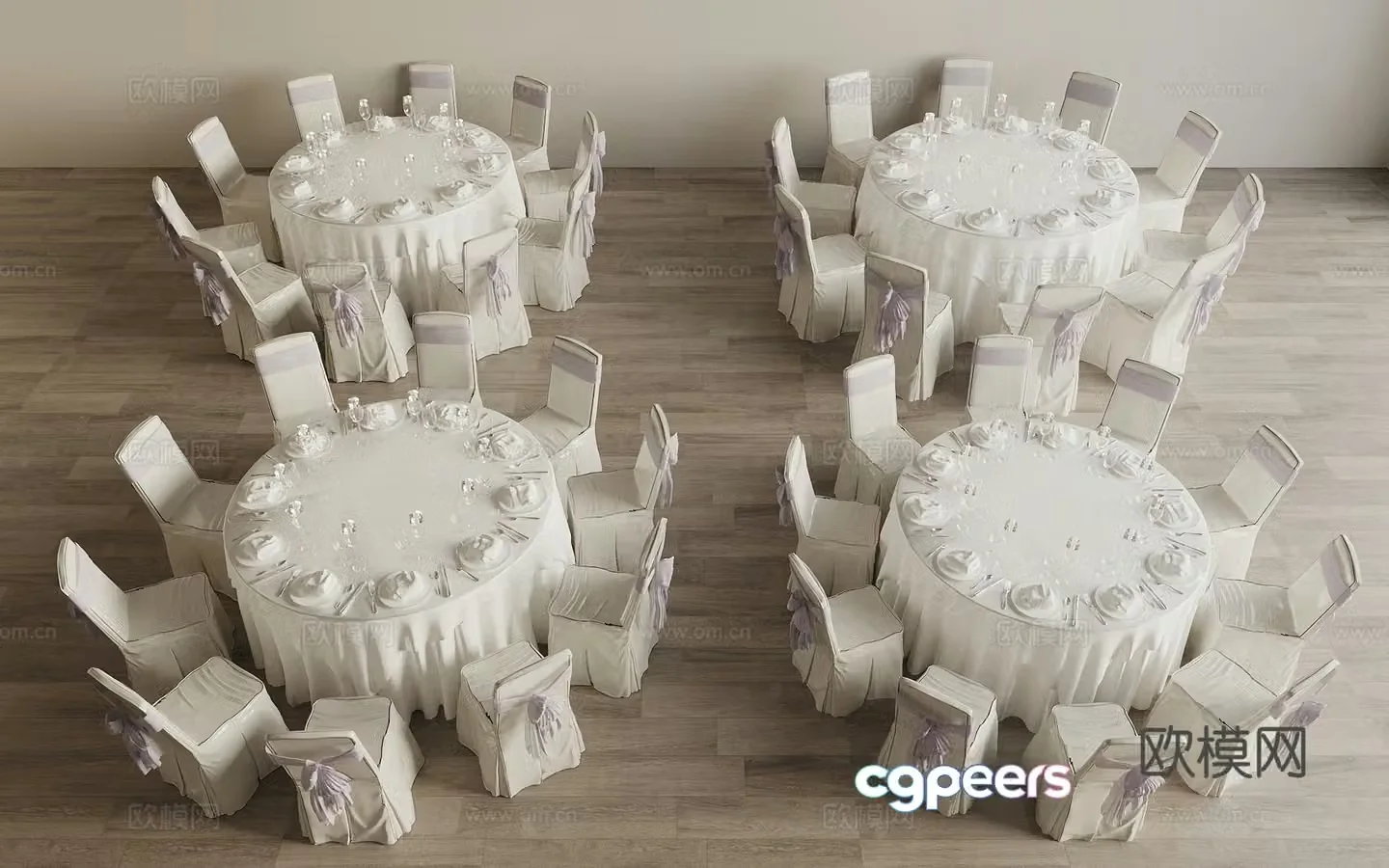 Banquet table and chairs Banquet room dining table and chairs Exhibition hall table and chairs Wedding dining table Round table and chair combination 3D model