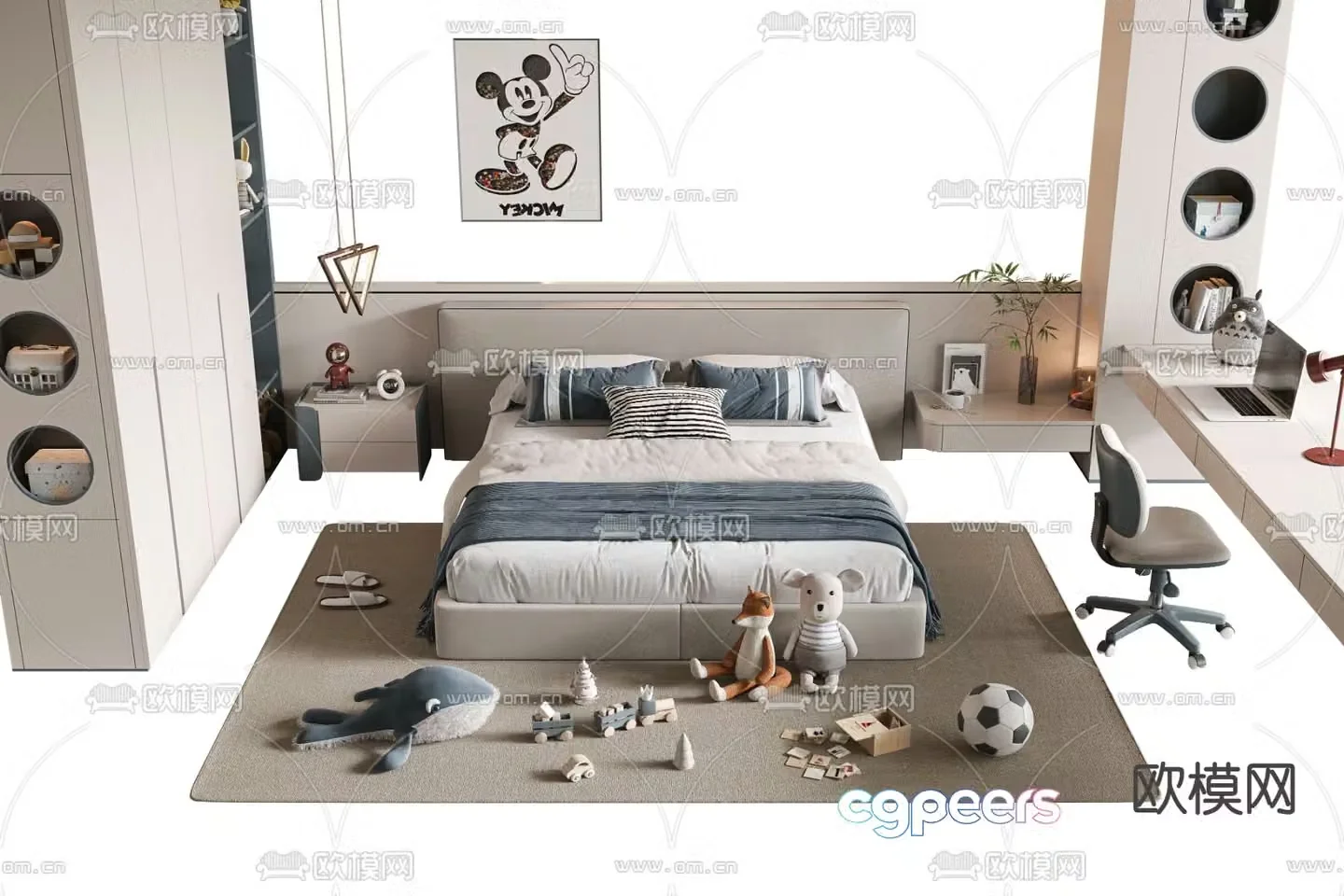 Modern children’s bed double bed 3d model