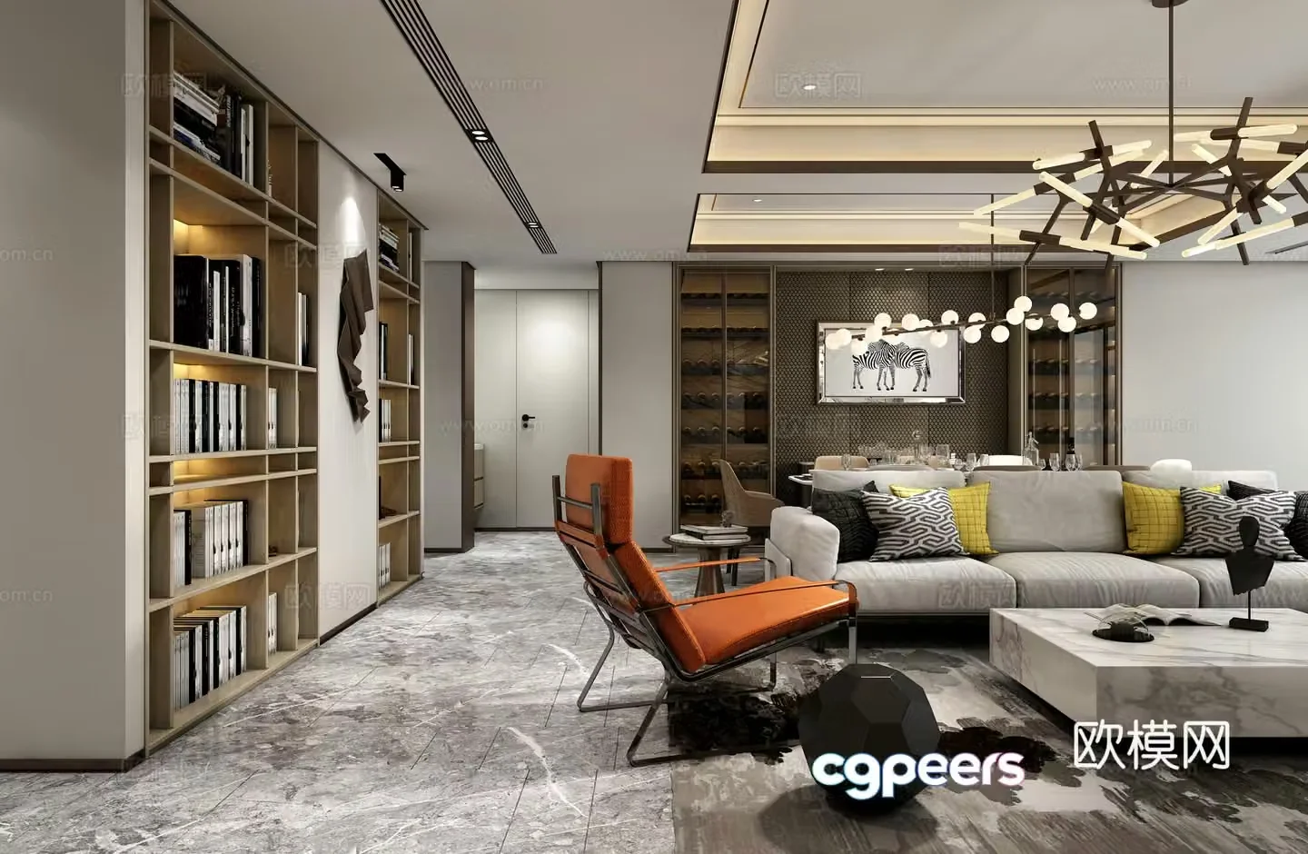 Modern living and dining room sofa dining table dining chair chandeliers decorative cabinet 3d model