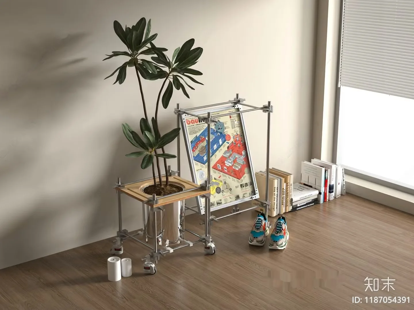 A Plant Stand With A Plant On It 3D Model – 309 – VRAY Render