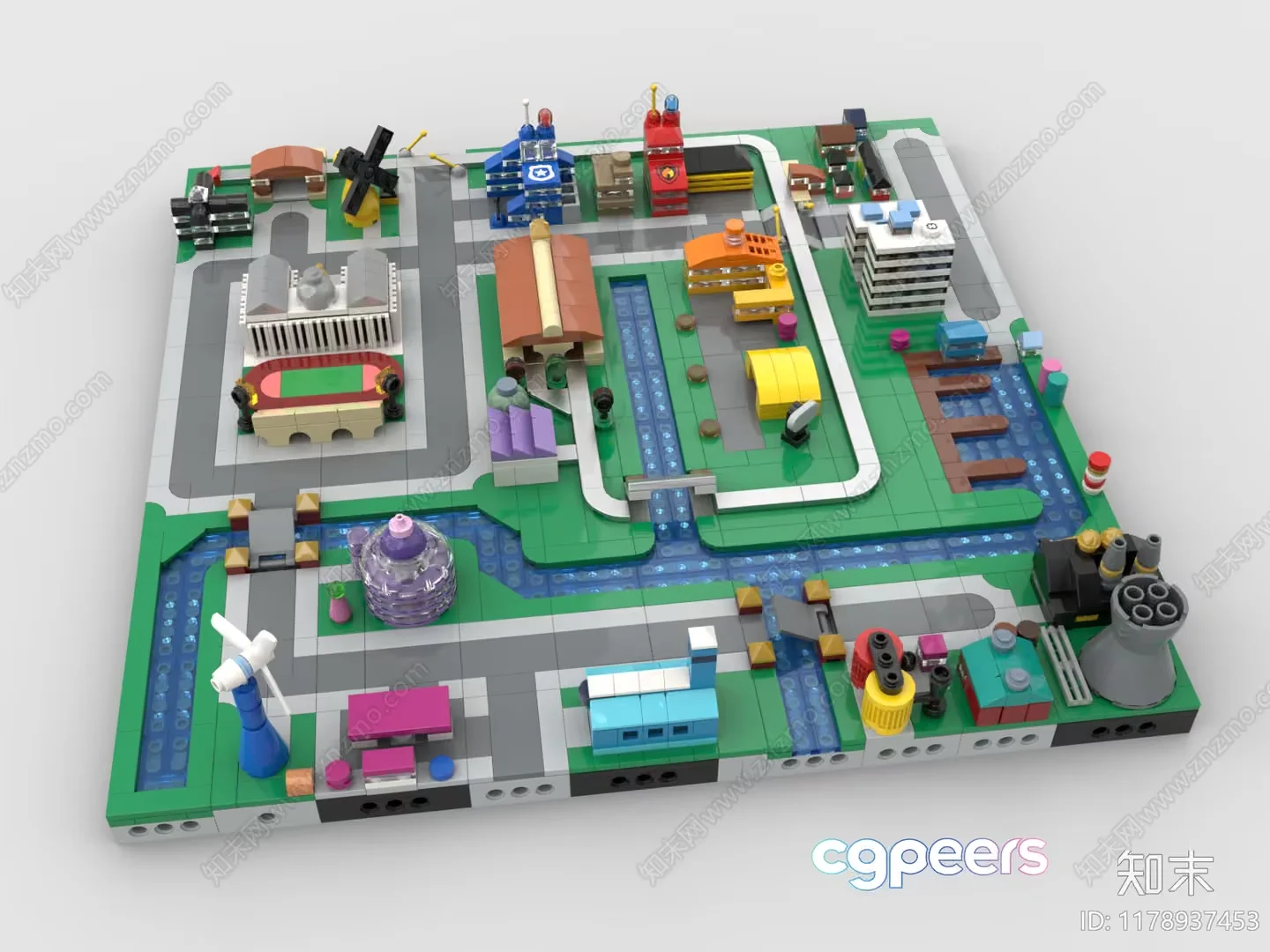 A Colorful Lego Cityscape 3D Model – 8789 – VRAY Render