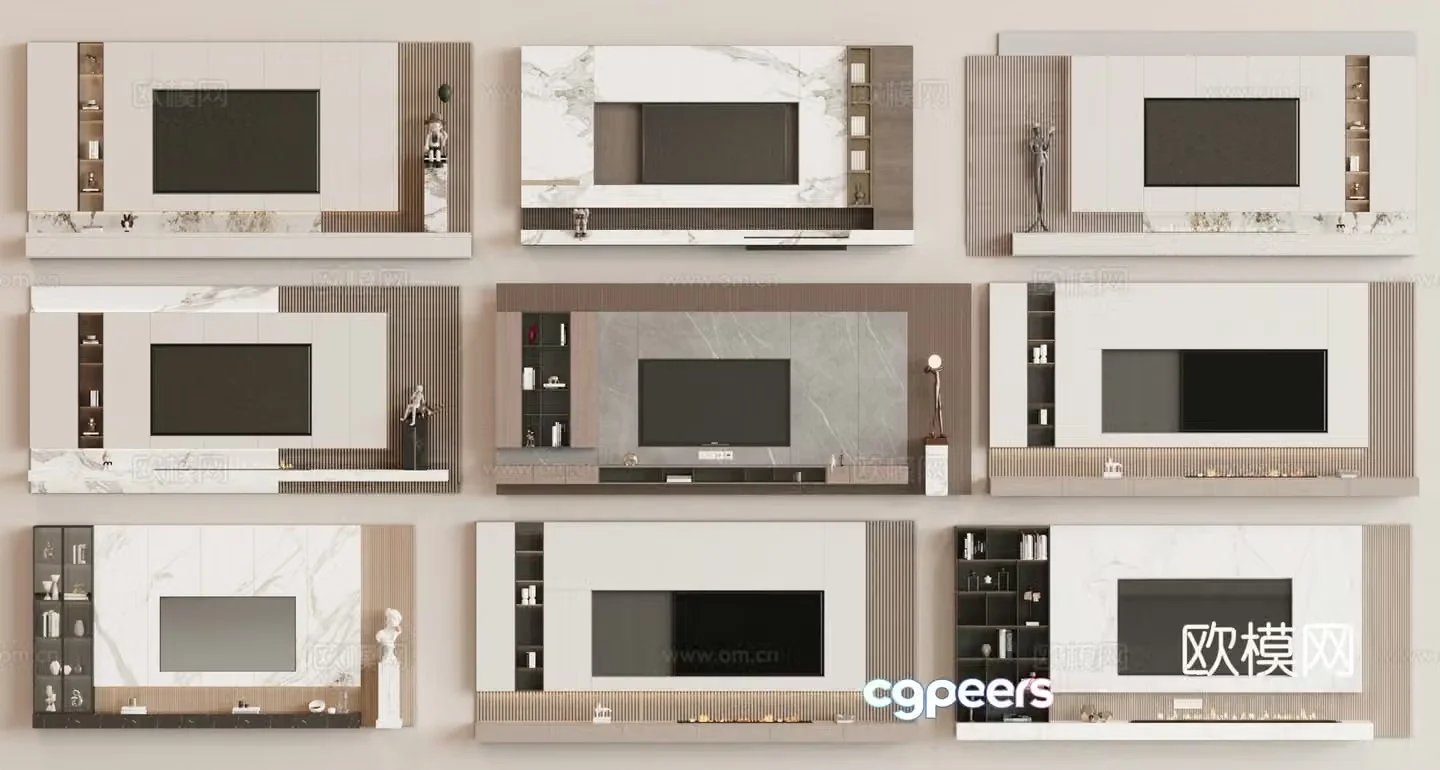 Modern TV background wall 3d model
