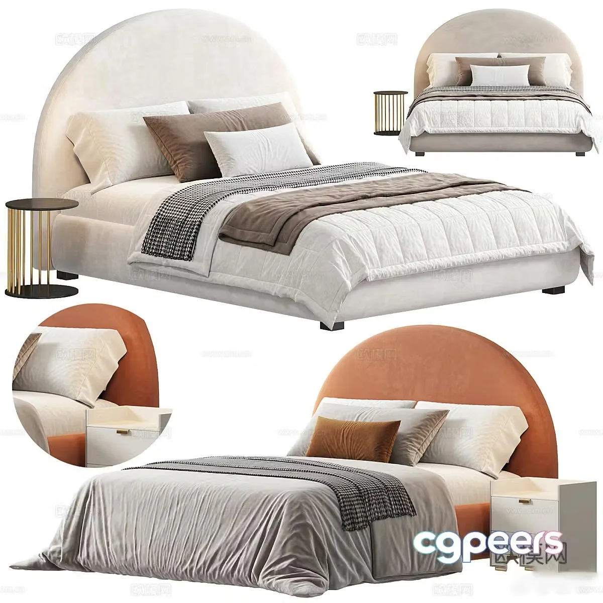 Modern cream style fabric children’s bed 3D model