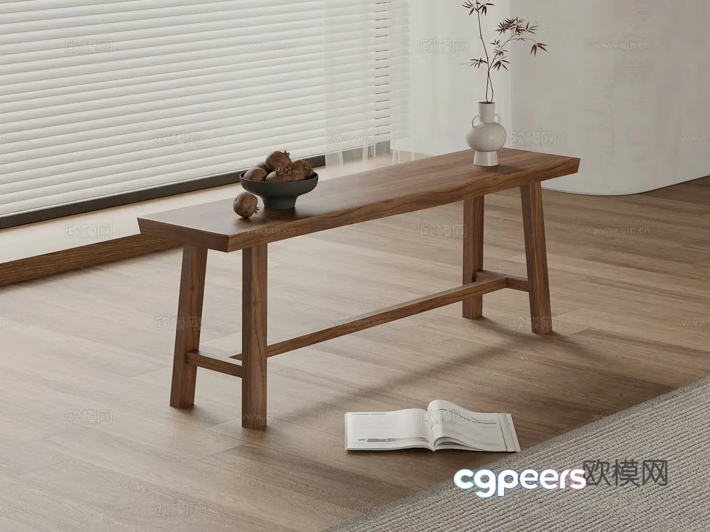 Modern solid wood bench shoe changing stool 3d model