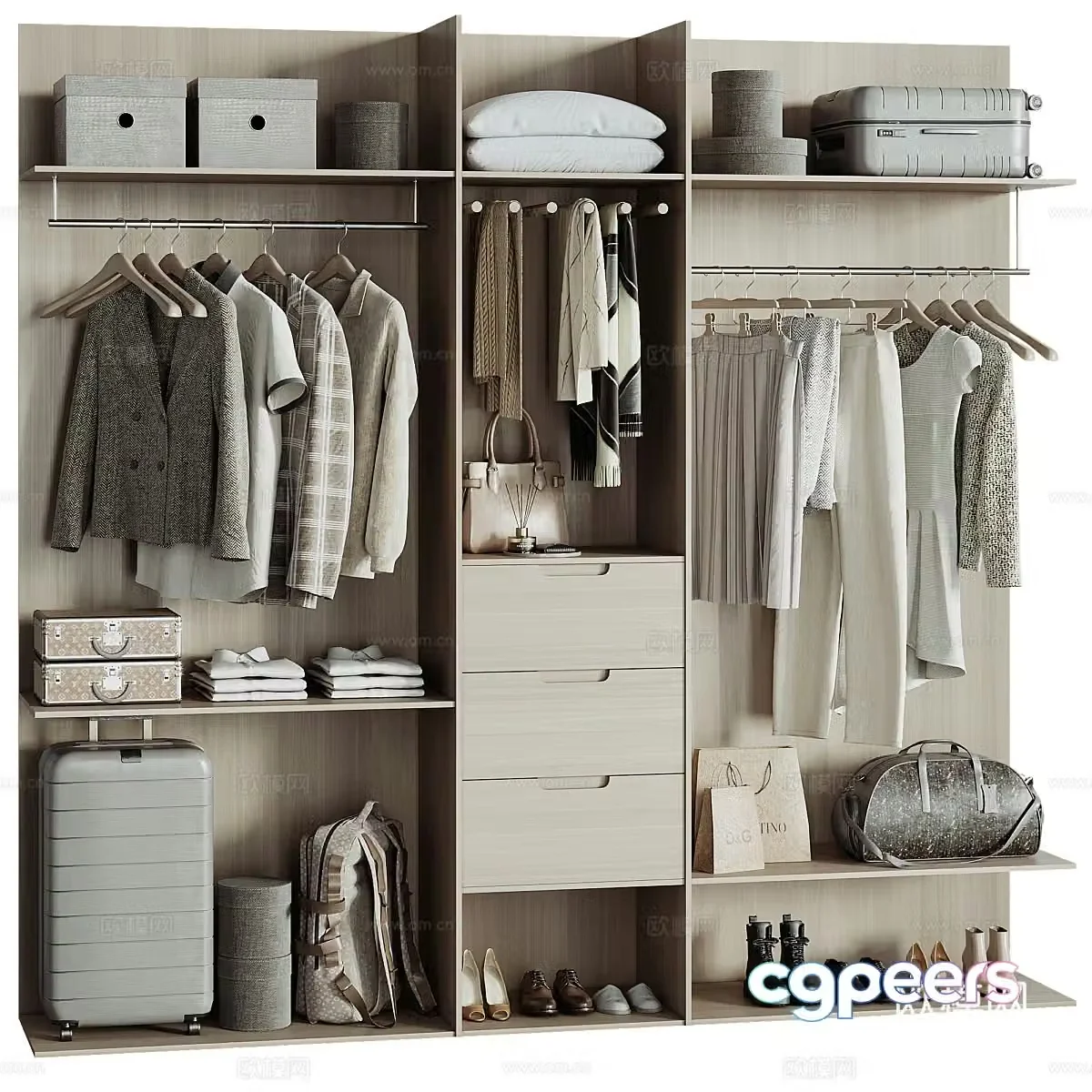 Modern Italian wardrobe clothing shoes and hat 3d model