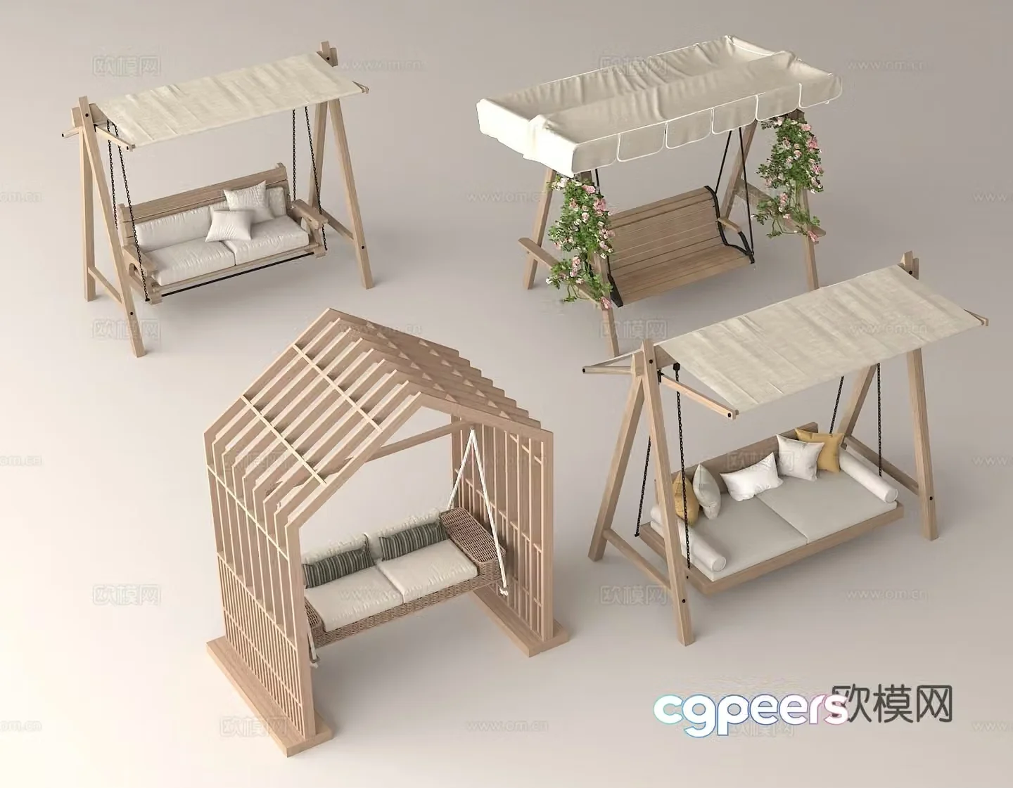 Outdoor swing Wooden leisure furniture Garden decoration Sunshade swing Comfortable outdoor seating Field 3D model