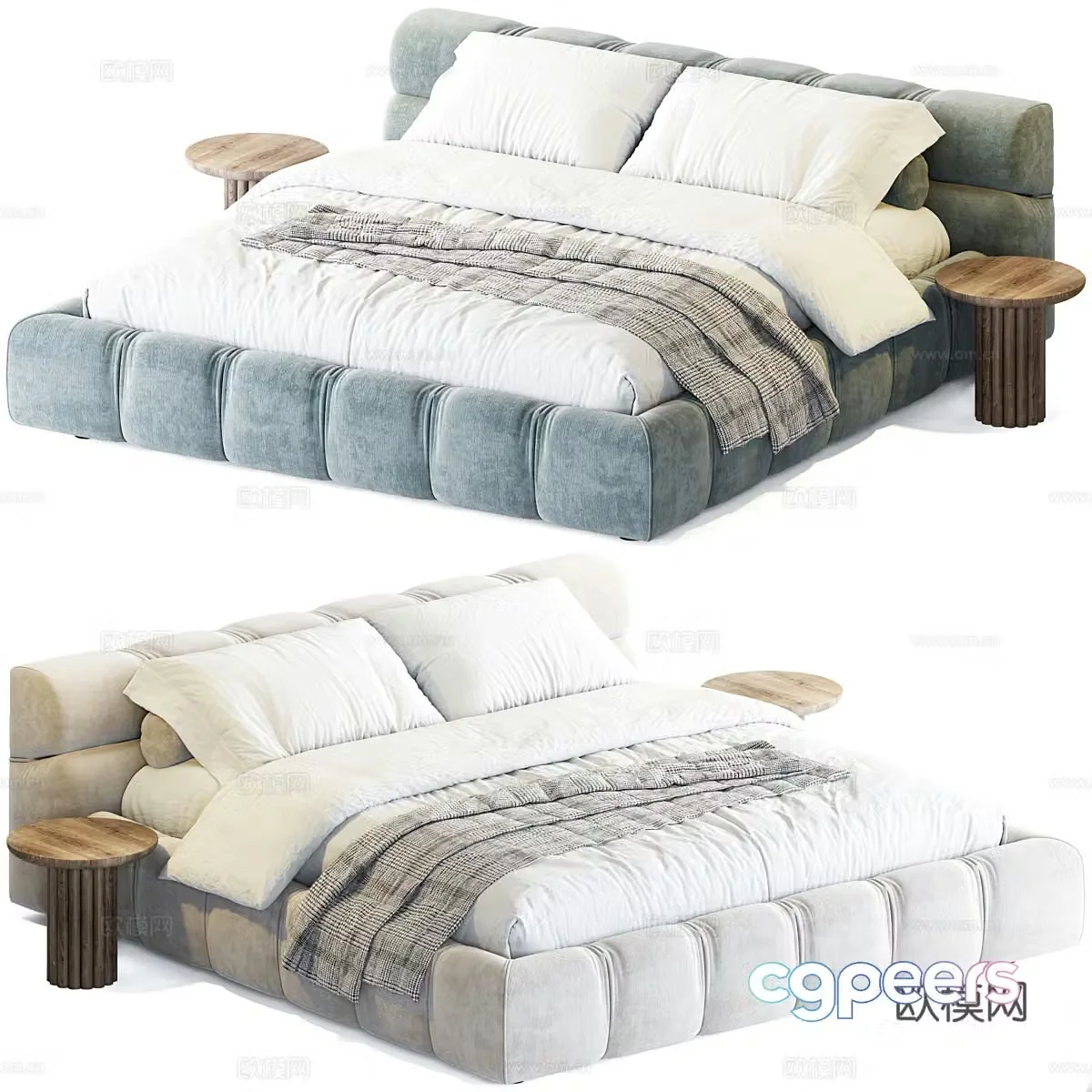 Modern Italian Cream B&B Italia Tufty Fabric Double Bed 3D Model