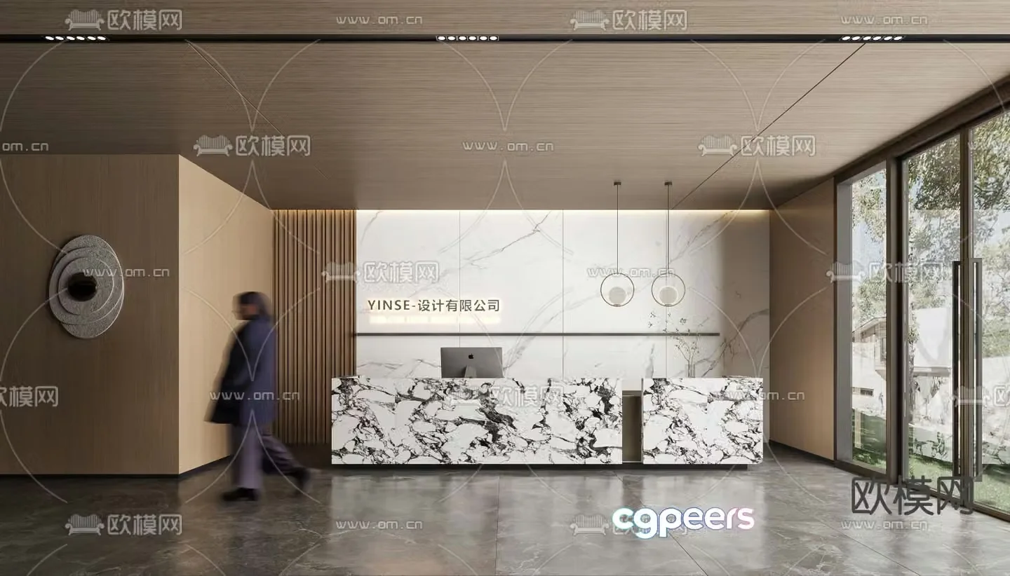 Modern company front desk reception desk 3d model