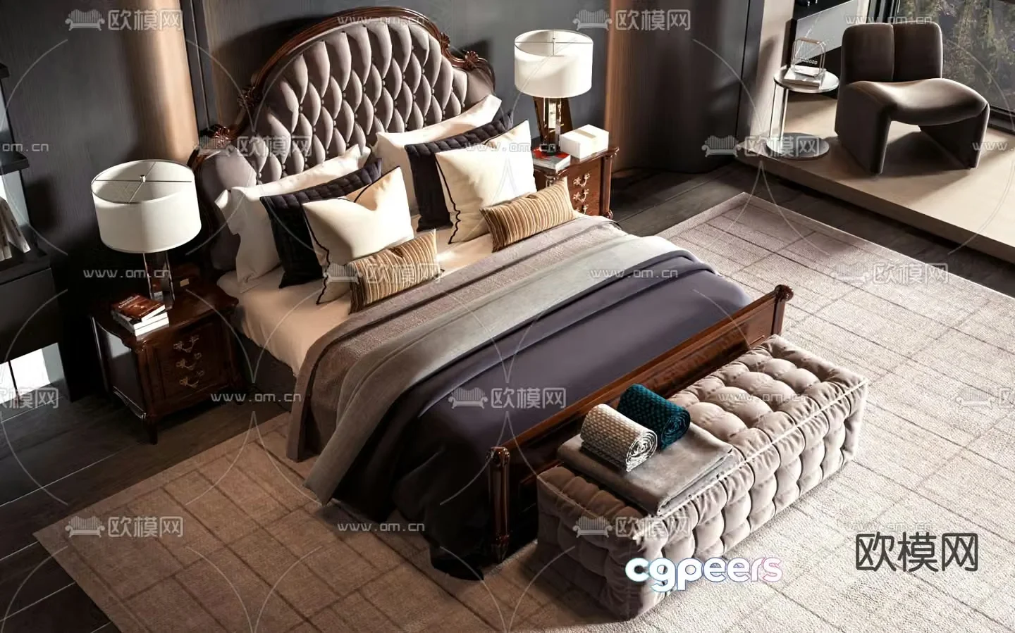 American double bed 3d model
