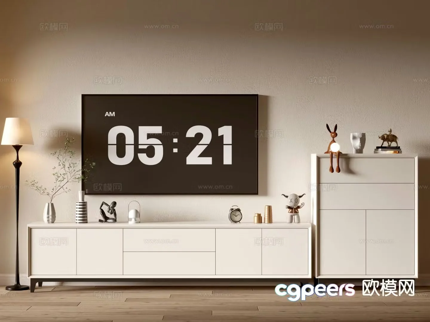 Cream style TV cabinet integrated cabinet 3d model