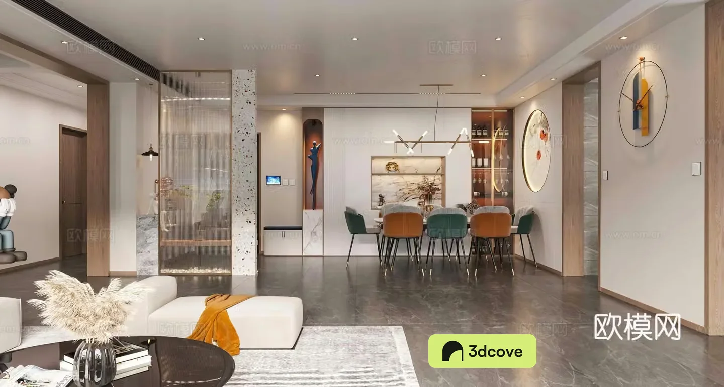 Modern restaurant Light luxury restaurant Dining table Wine cabinet Entrance opposite view wall Screen partition Ornament