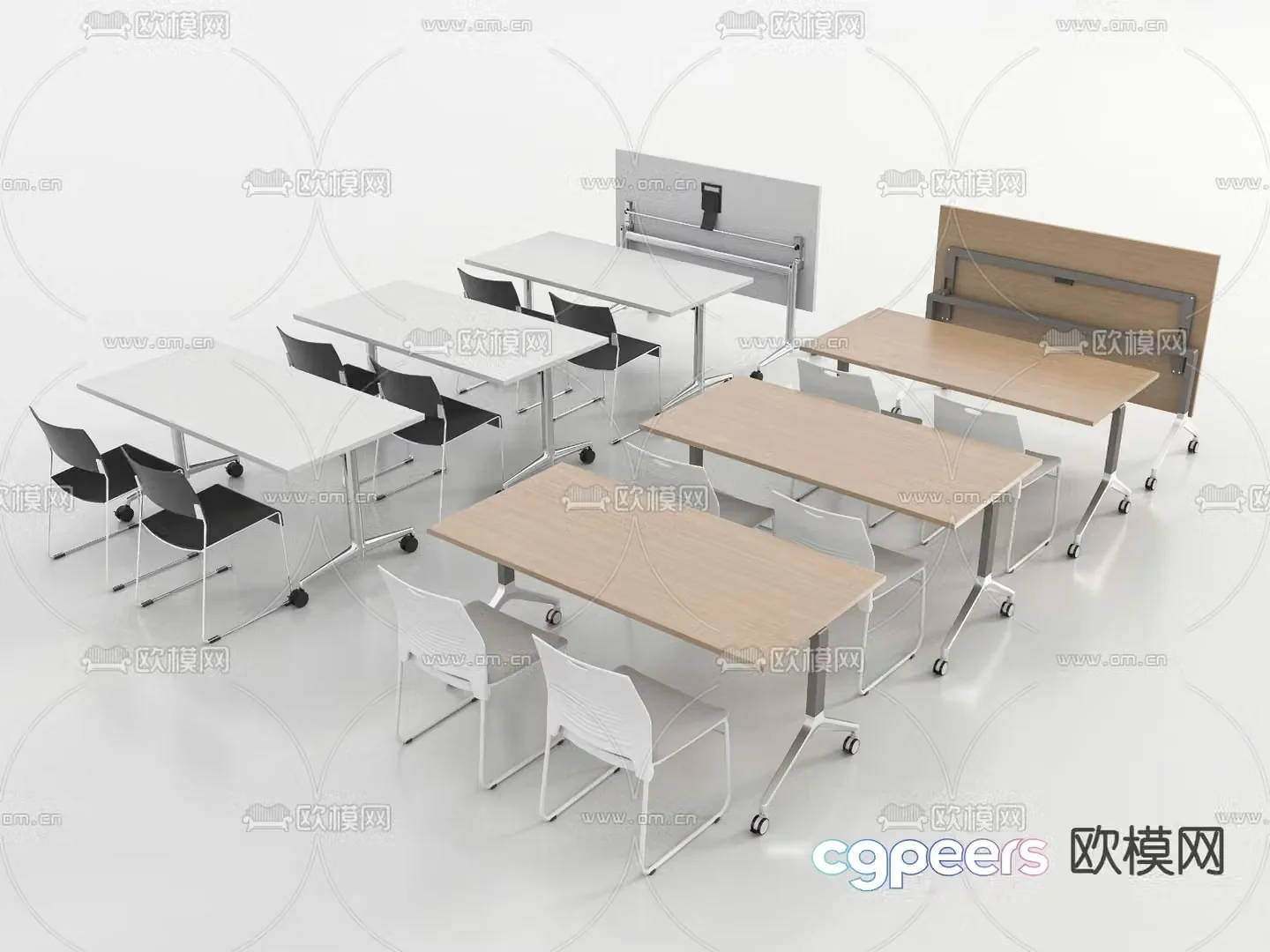 Training tables and chairs desks folding tables 3D model