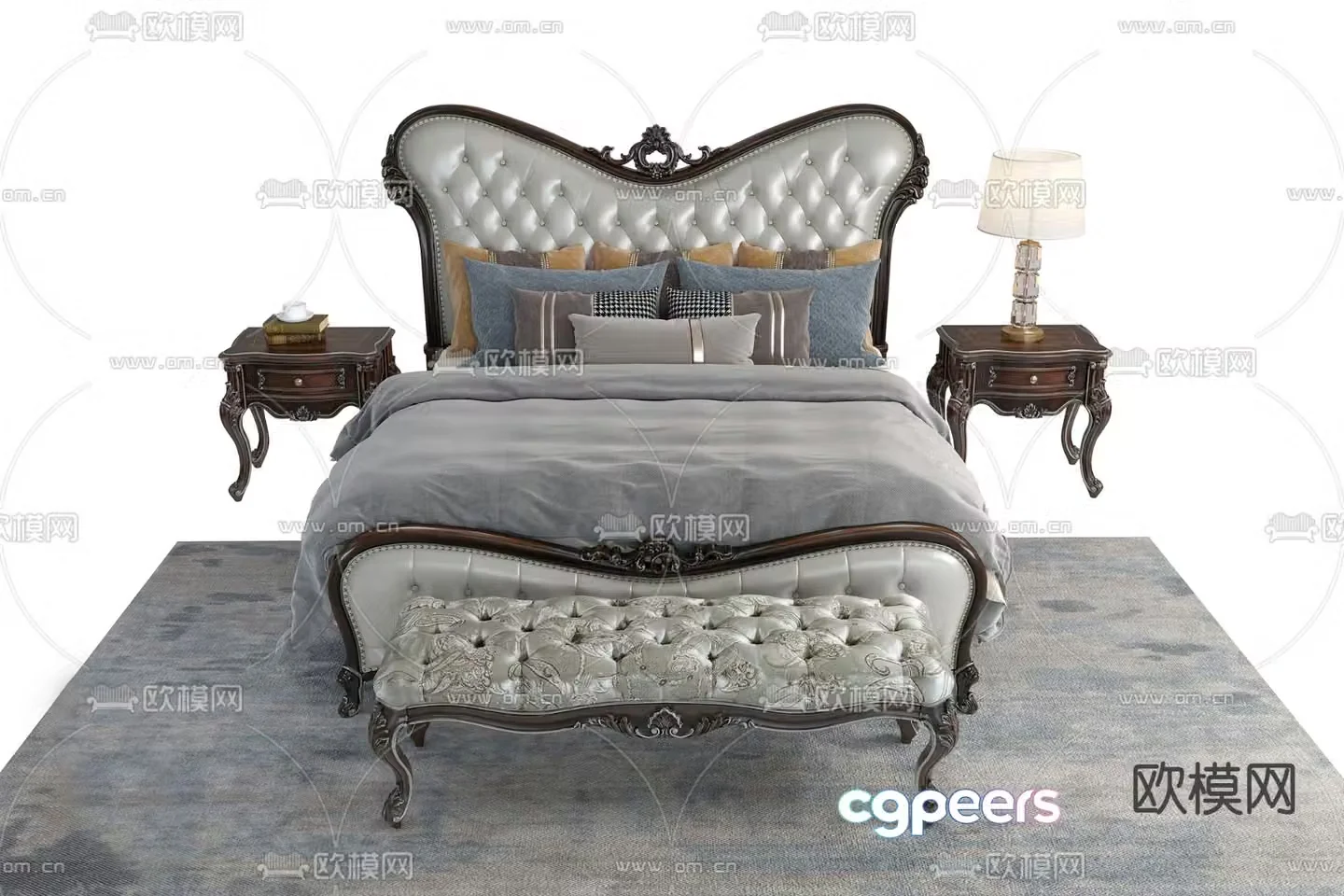 European double bed 3d model