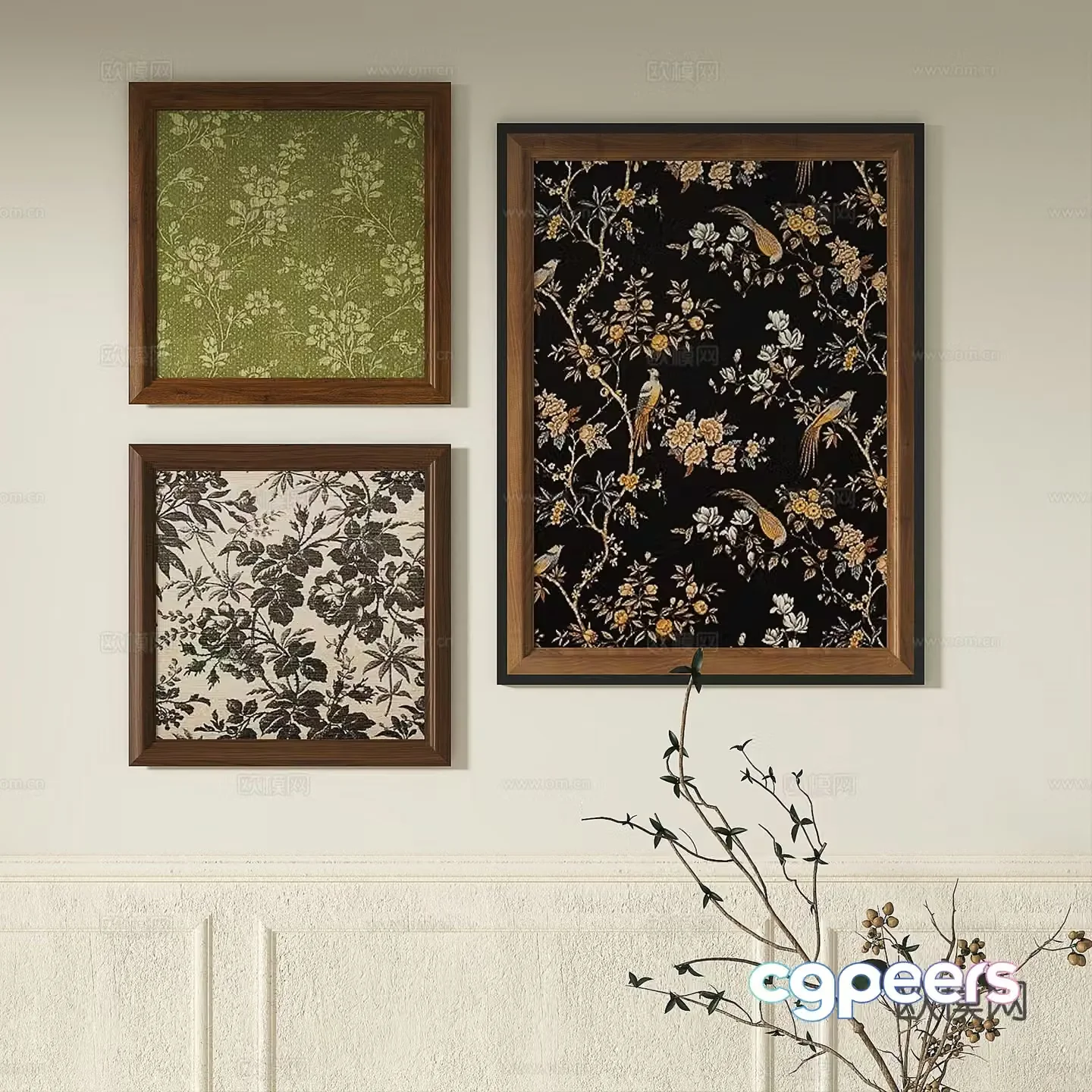 French retro abstract light luxury simple modern medieval decorative painting 3d model