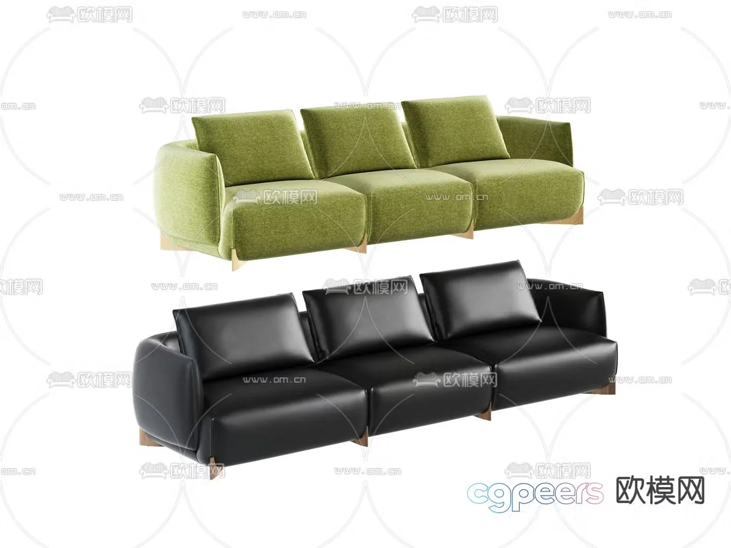 Three-person sofa leather sofa 3d model