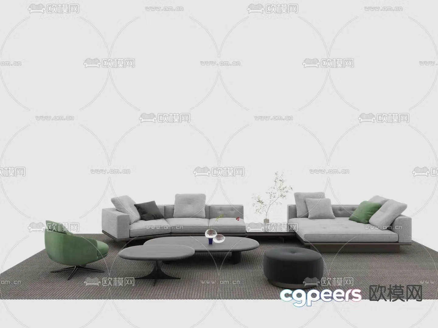 Minotti premium gray modular sofa 3d model