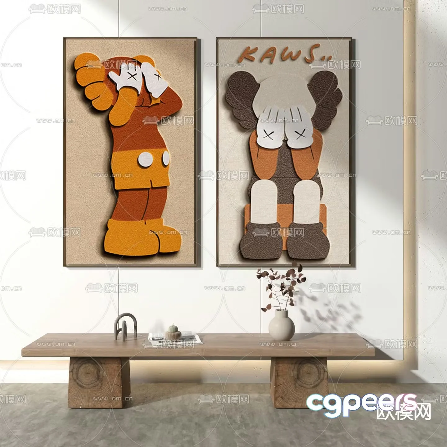 modern kaws decorative painting 3d model