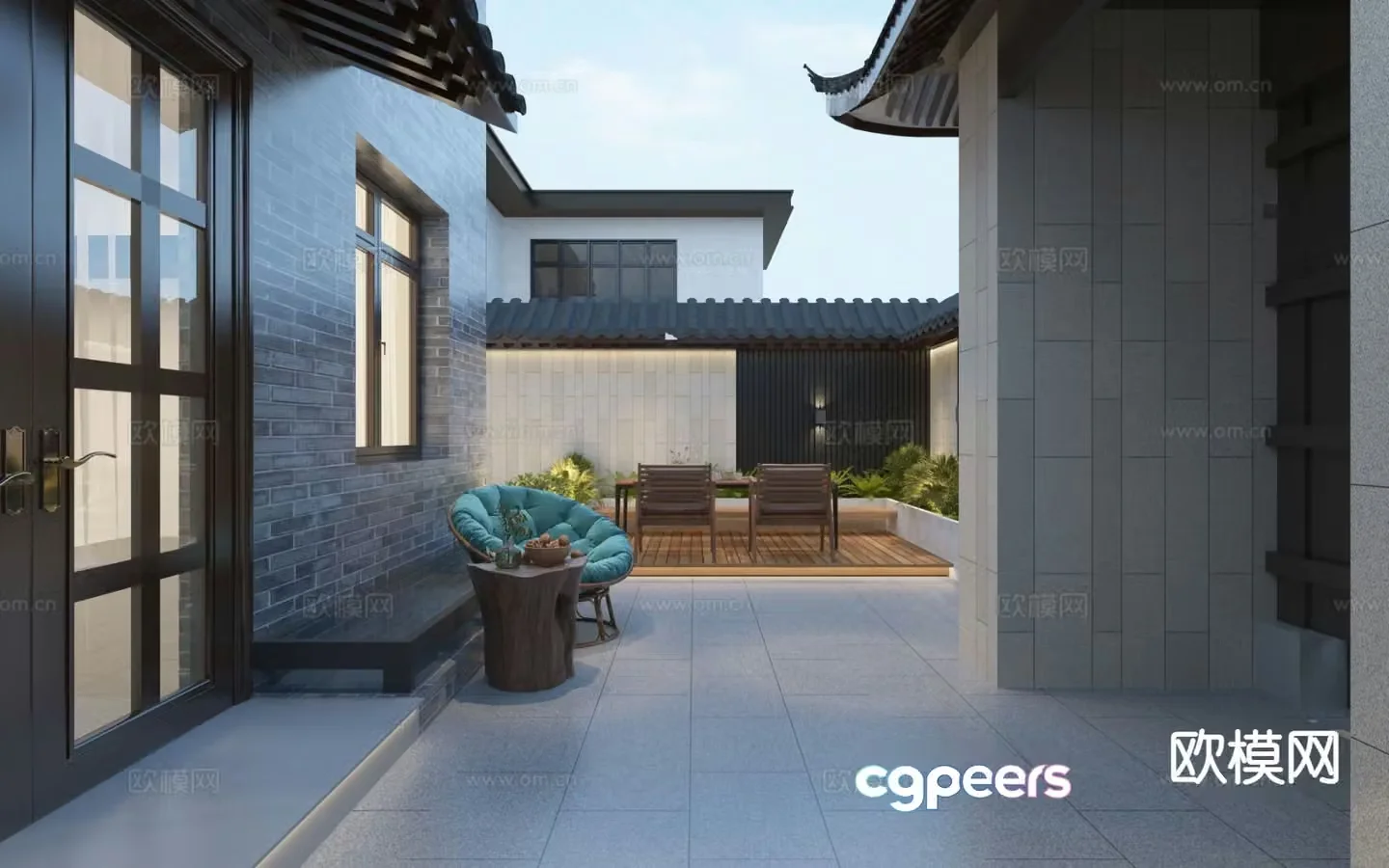 New Chinese style courtyard landscape 3D model