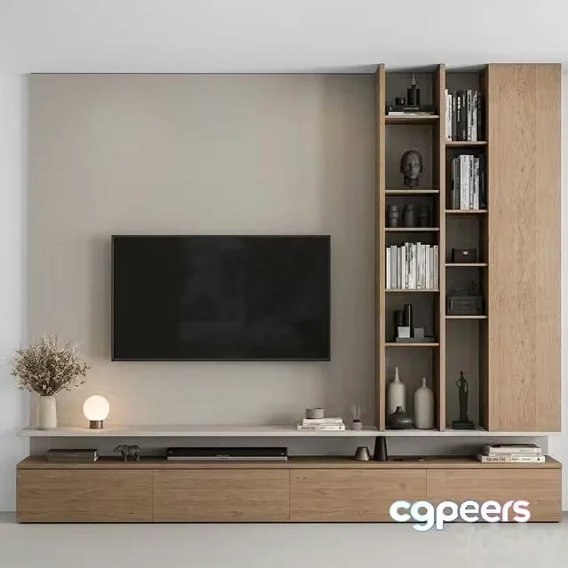 3ds Max Free – TV Wall White and Wood – Set 69