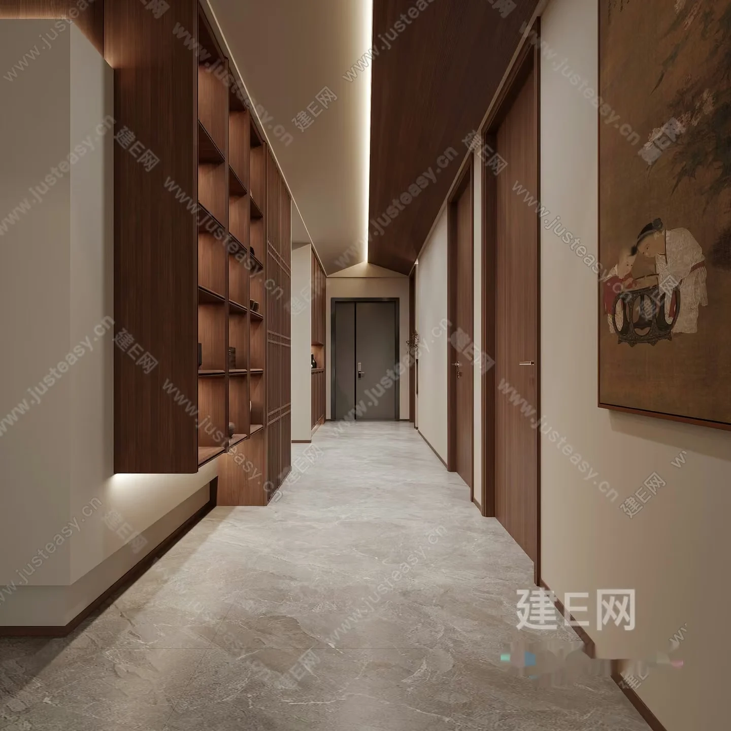 A Hallway With A Painting 3D Model – 3145 – VRAY Render