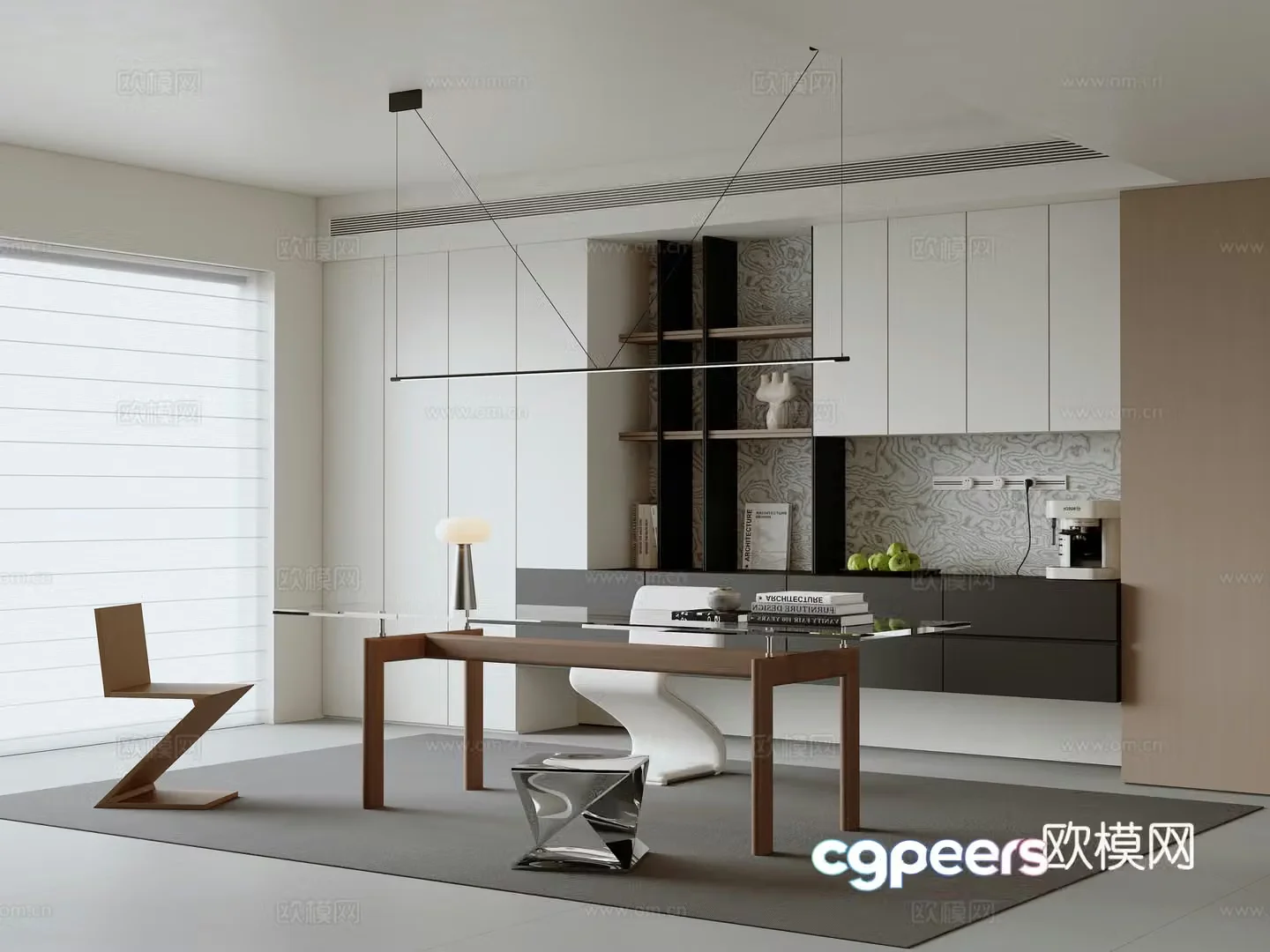 Modern minimalist study room 3D model