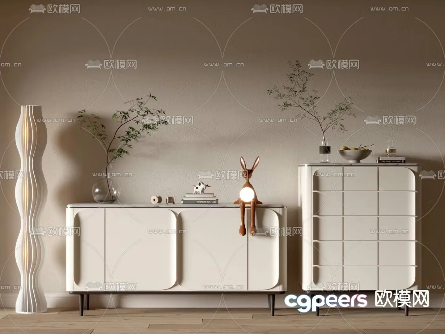 Cream style entrance cabinet Duanjing cabinet 3D model